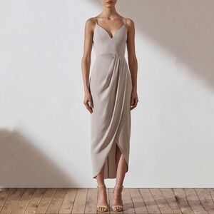 Shona Joy Stellar Sleeveless Draped Maxi Dress Size 6 Gray Cocktail Bridesmaid